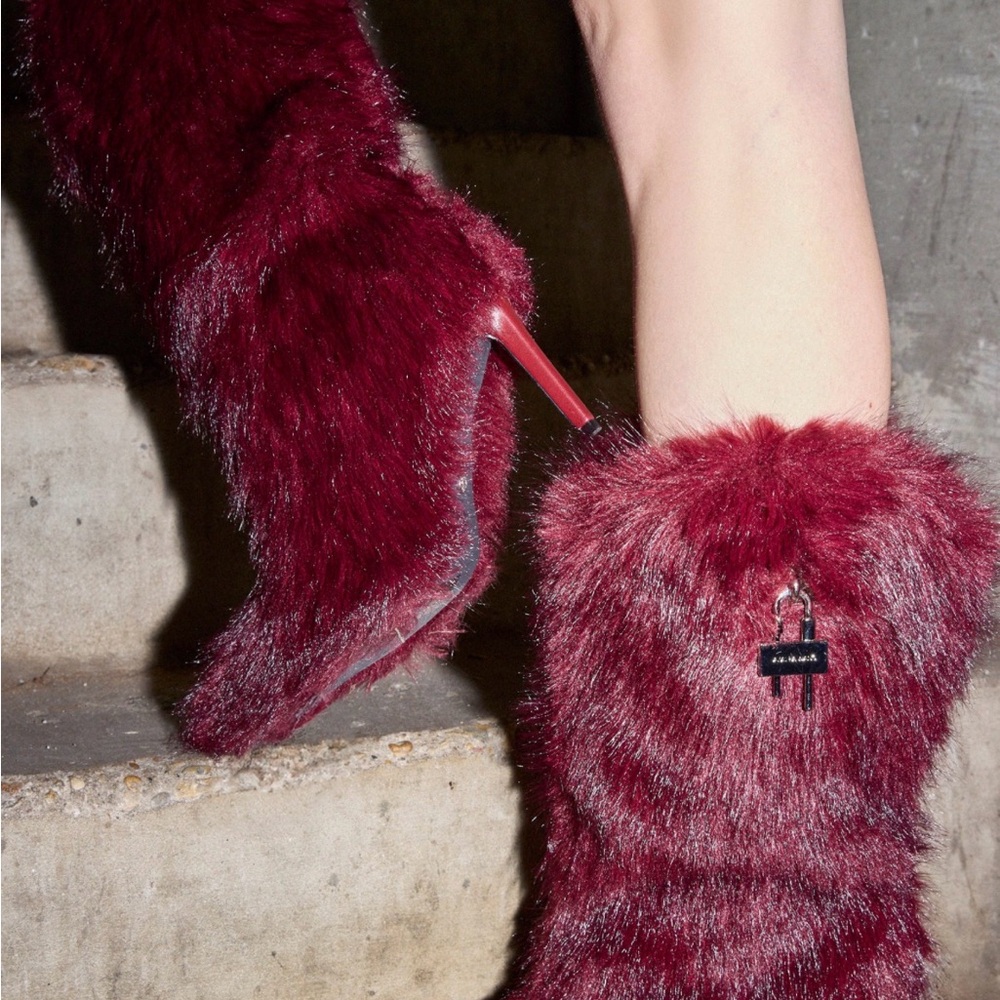 Furry Burgundy Ankle Boots
